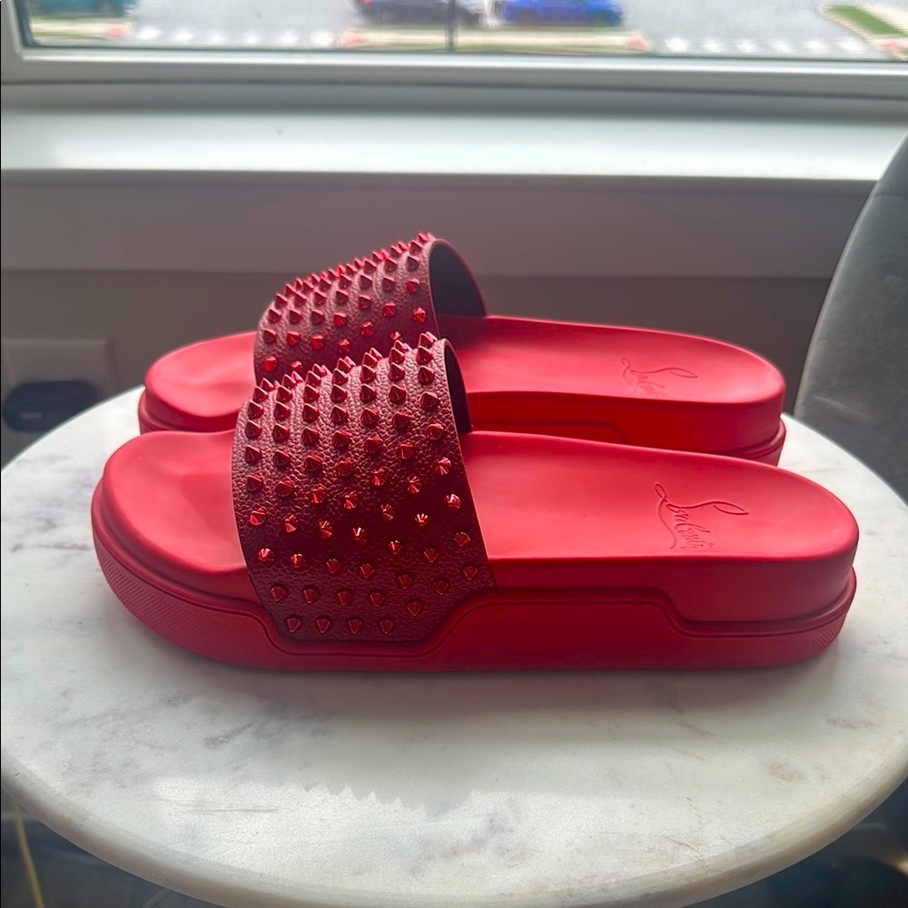Christian Louboutin Red Pool Fun Flat slide / NEW / size 10.5 or 43.5 rare color